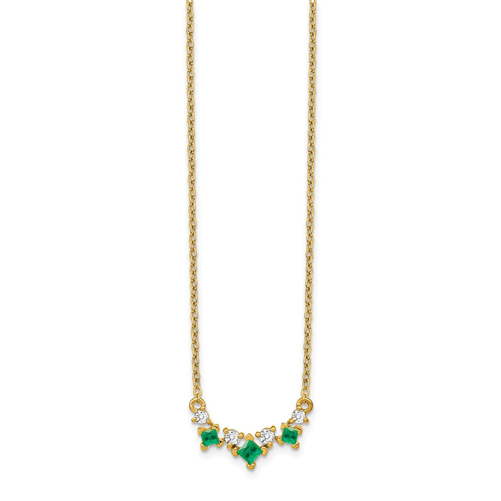 14K Gelbgold Smaragd und Echt Diamant 18 Zoll Halskette