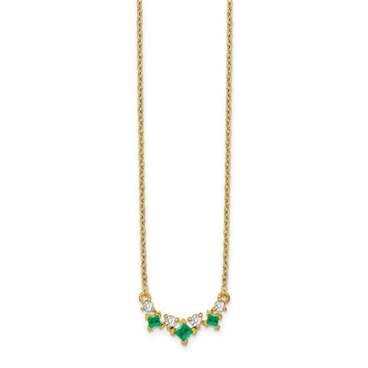 14K Gelbgold Smaragd und Echt Diamant 18 Zoll Halskette