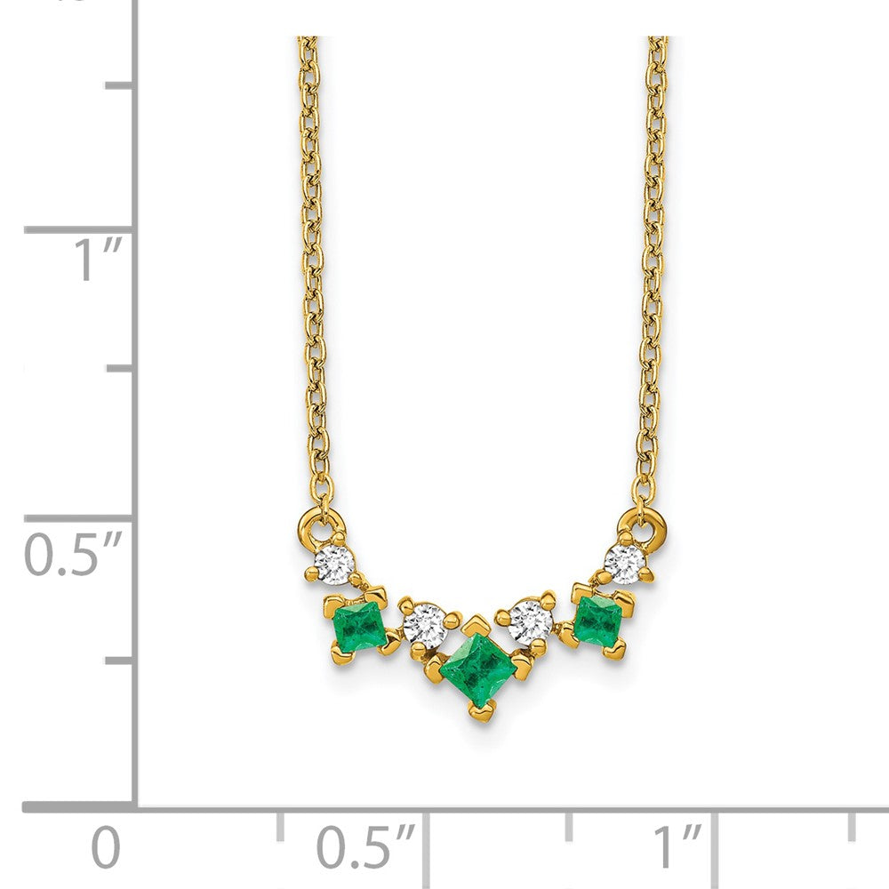 14K Gelbgold Smaragd und Echt Diamant 18 Zoll Halskette