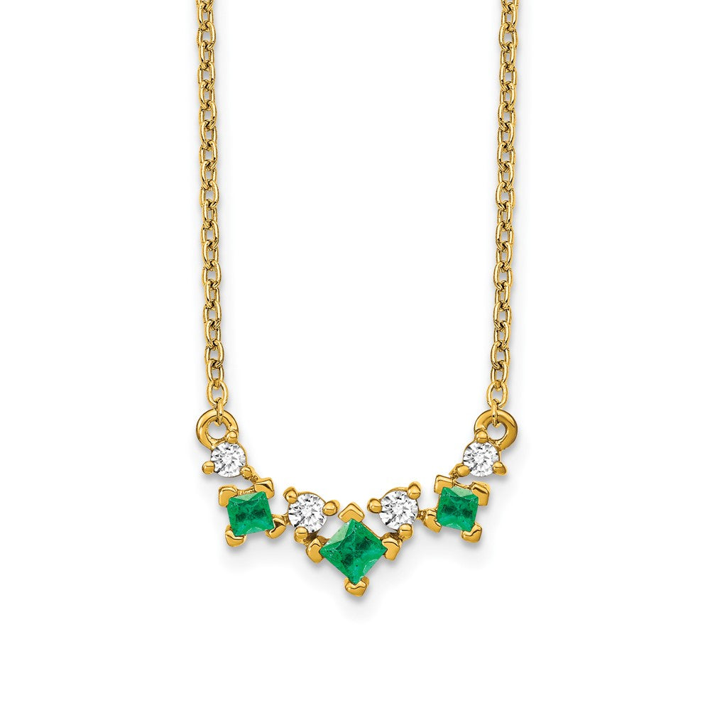 14K Gelbgold Smaragd und Echt Diamant 18 Zoll Halskette