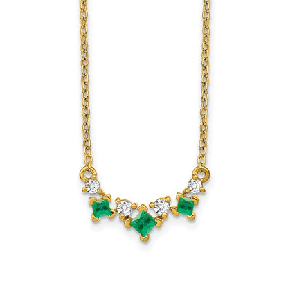 14K Gelbgold Smaragd und Echt Diamant 18 Zoll Halskette