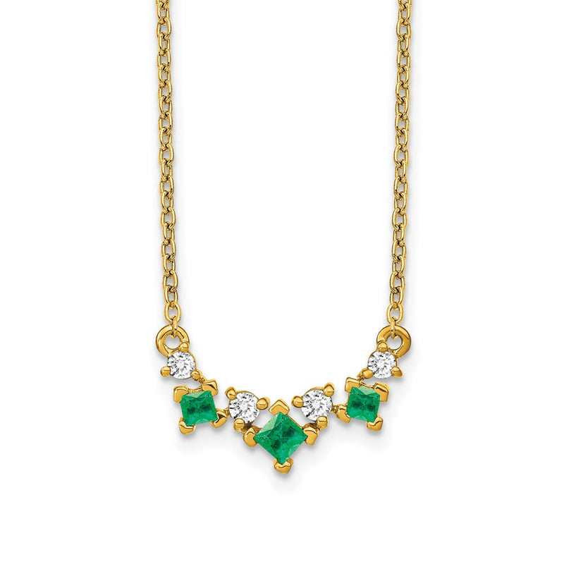 14K Gelbgold Smaragd und Echt Diamant 18 Zoll Halskette
