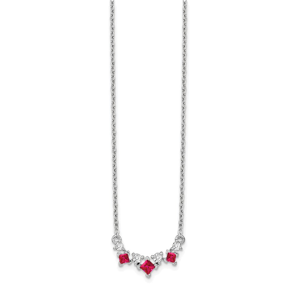14K Weißgold Rubin und Echt Diamant 18 Zoll Halskette
