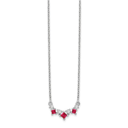 14K Weißgold Rubin und Echt Diamant 18 Zoll Halskette
