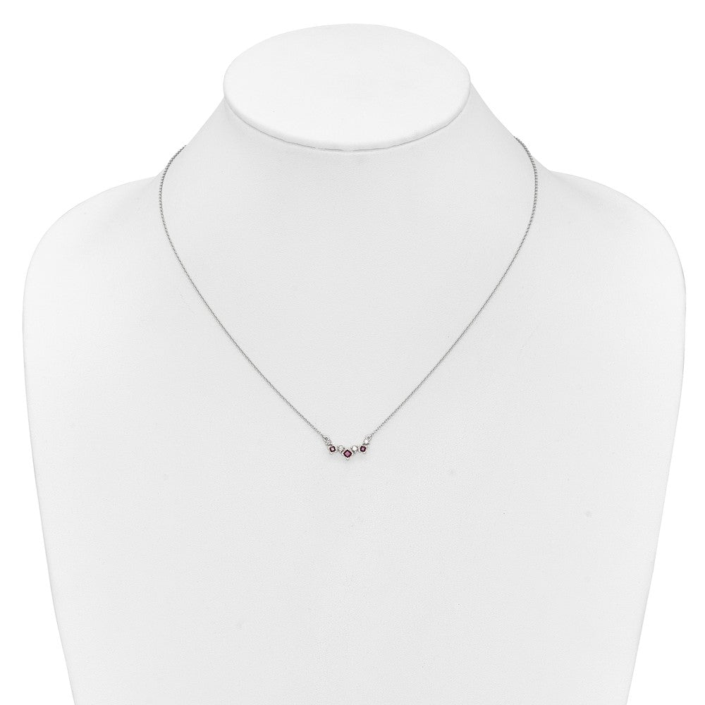 14K Weißgold Rubin und Echt Diamant 18 Zoll Halskette