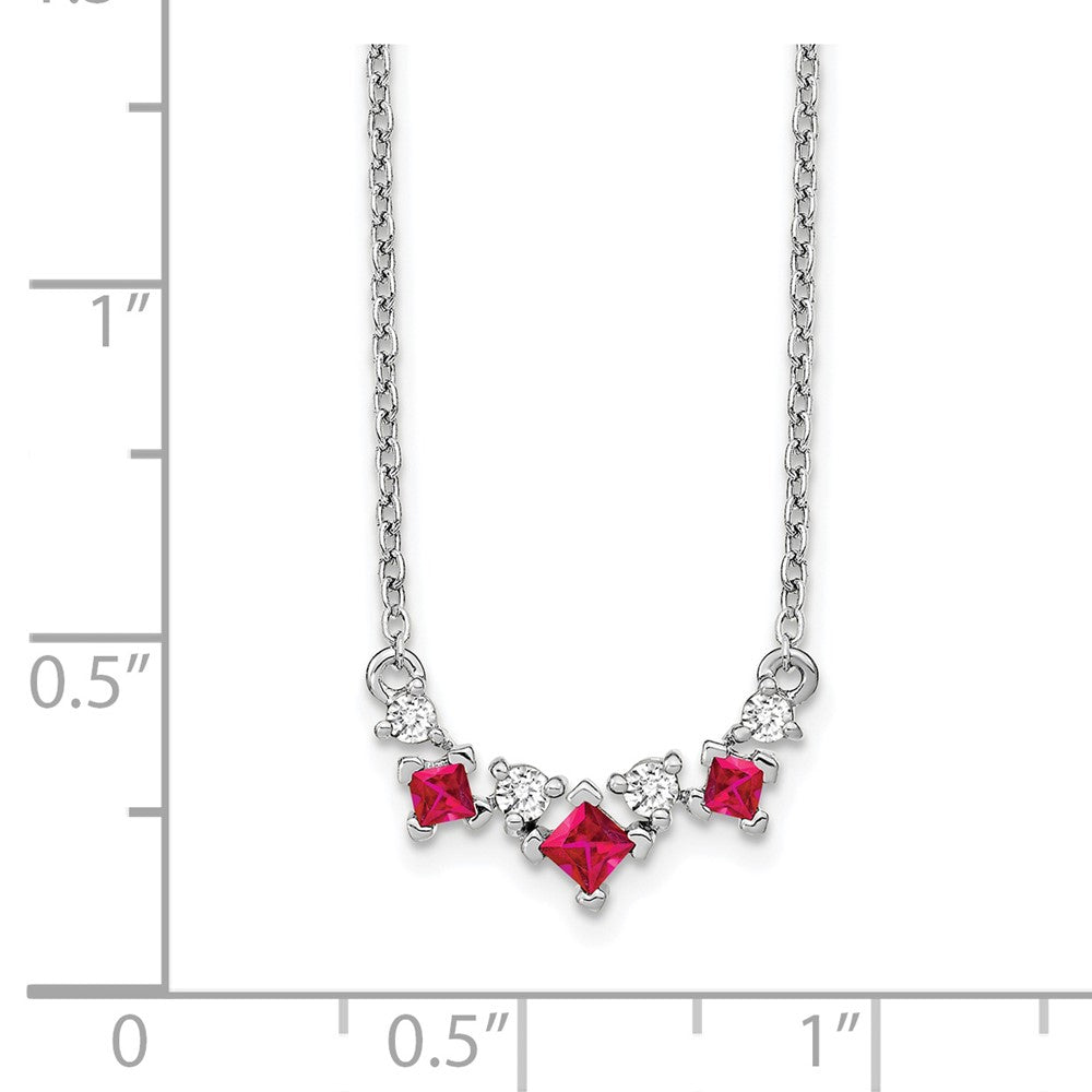 14K Weißgold Rubin und Echt Diamant 18 Zoll Halskette