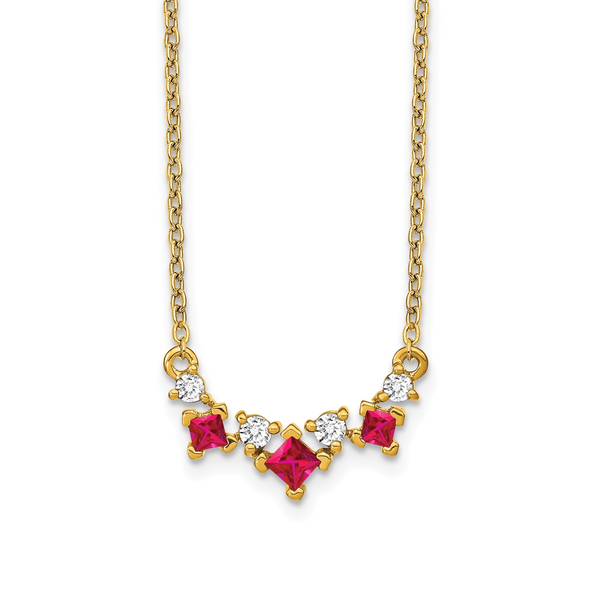 14K Gelbgold Rubin und Echt Diamant 18 Zoll Halskette