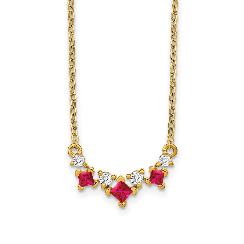 14K Gelbgold Rubin und Echt Diamant 18 Zoll Halskette
