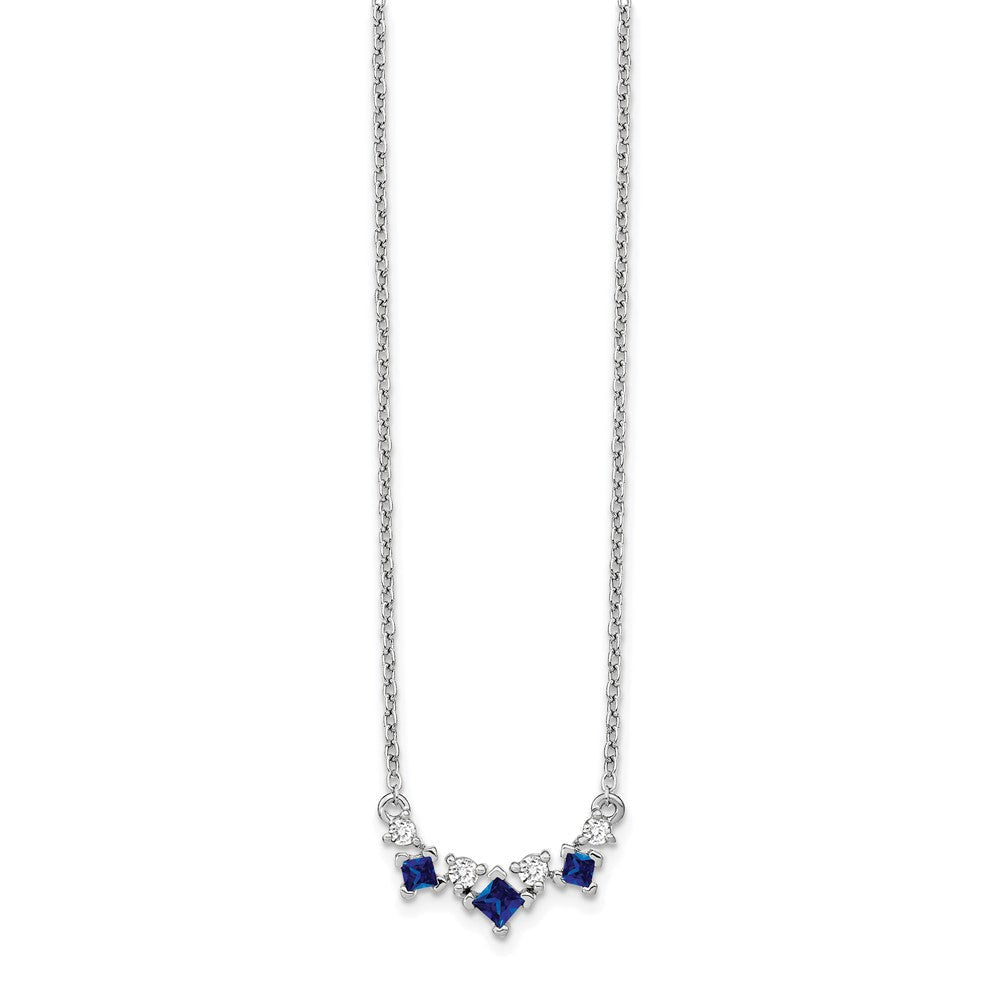 14K Weißgold Saphir und Echt Diamant 18 Zoll Halskette