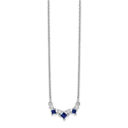 14K Weißgold Saphir und Echt Diamant 18 Zoll Halskette