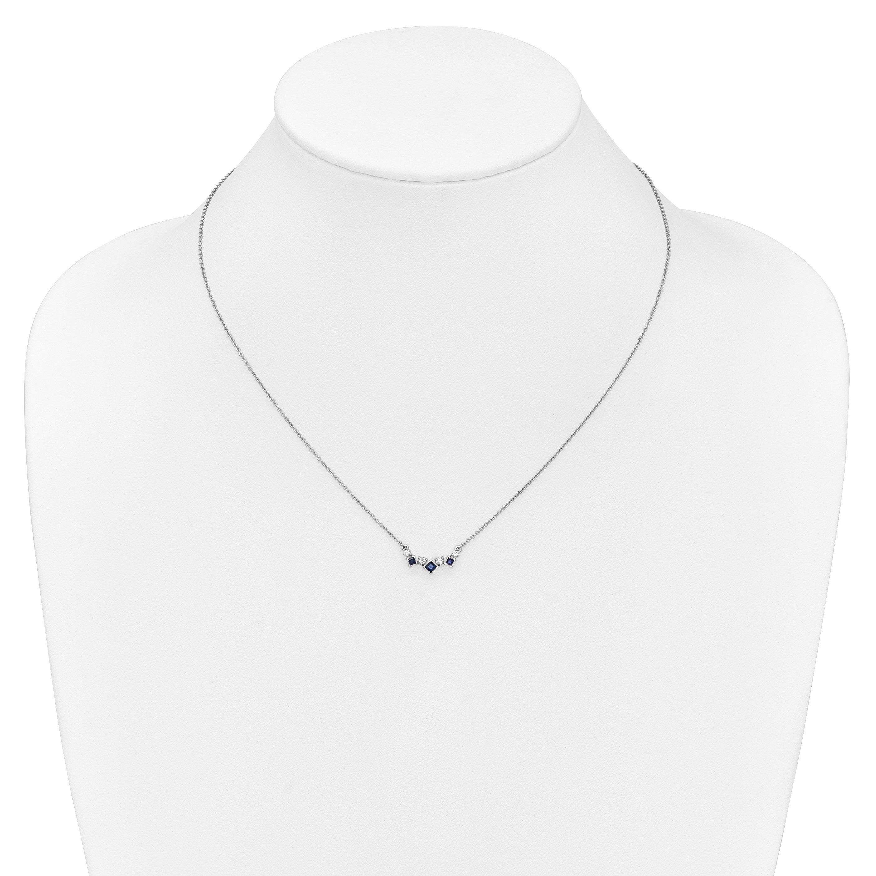 14K Weißgold Saphir und Echt Diamant 18 Zoll Halskette