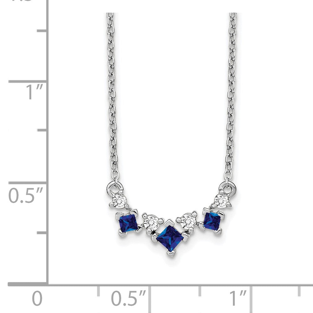 14K Weißgold Saphir und Echt Diamant 18 Zoll Halskette