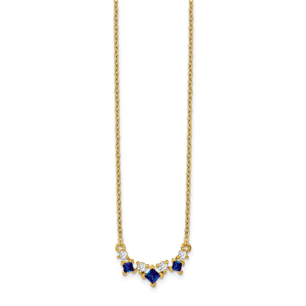 14K Gelbgold Saphir und Echt Diamant 18 Zoll Halskette