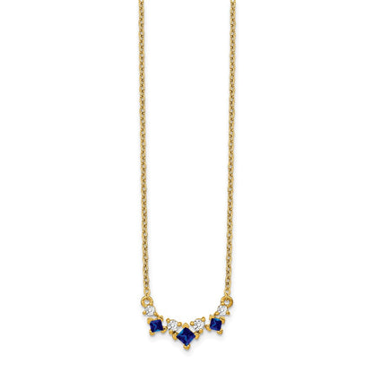 14K Gelbgold Saphir und Echt Diamant 18 Zoll Halskette