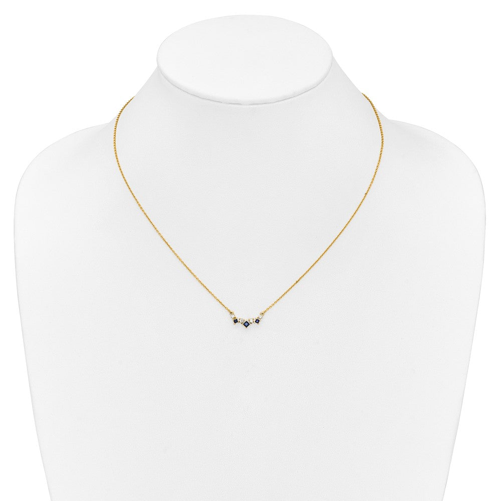14K Gelbgold Saphir und Echt Diamant 18 Zoll Halskette