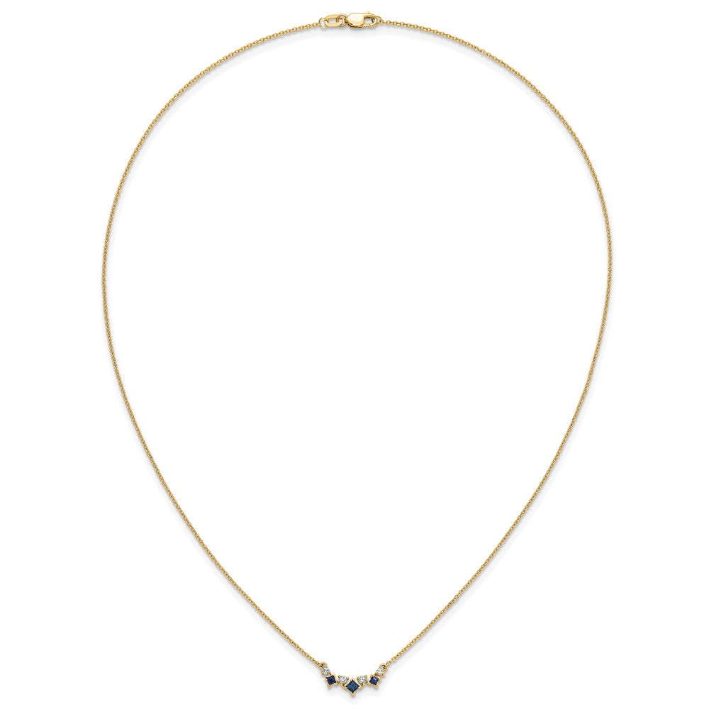 14K Gelbgold Saphir und Echt Diamant 18 Zoll Halskette