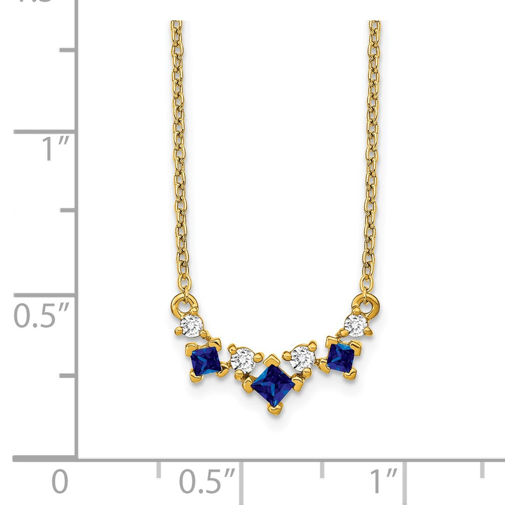 14K Gelbgold Saphir und Echt Diamant 18 Zoll Halskette