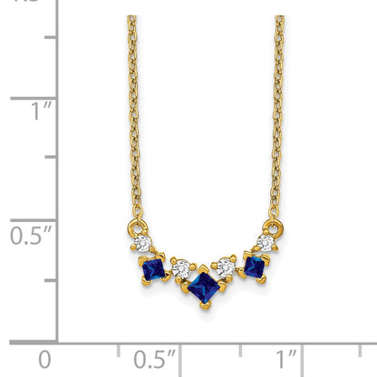 14K Gelbgold Saphir und Echt Diamant 18 Zoll Halskette