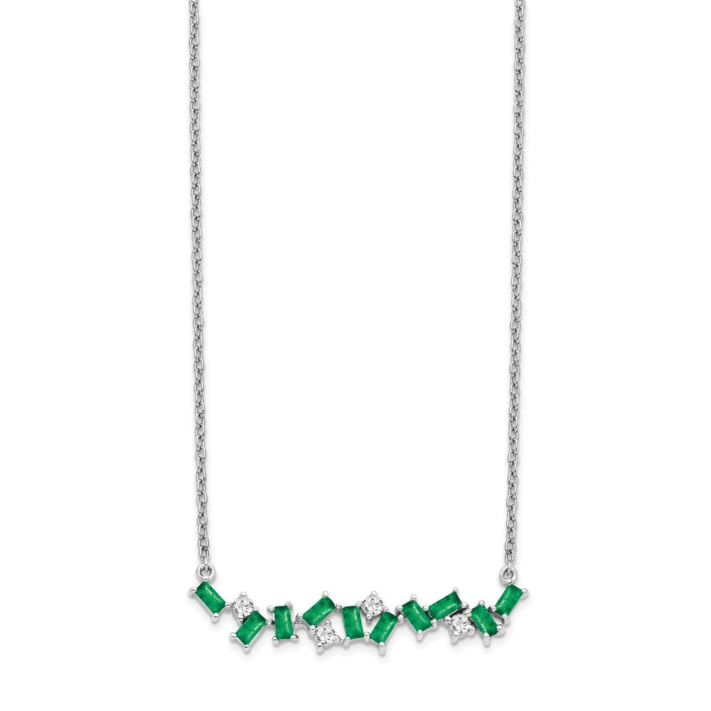 14K Weißgold Smaragd und Echt Diamant 18 In. Stab Halskette
