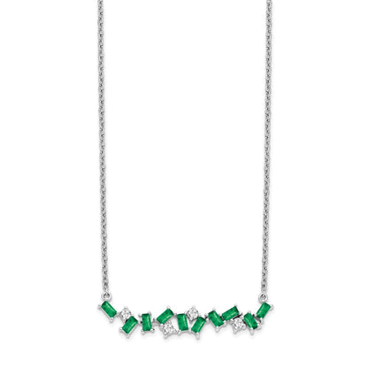 14K Weißgold Smaragd und Echt Diamant 18 In. Stab Halskette