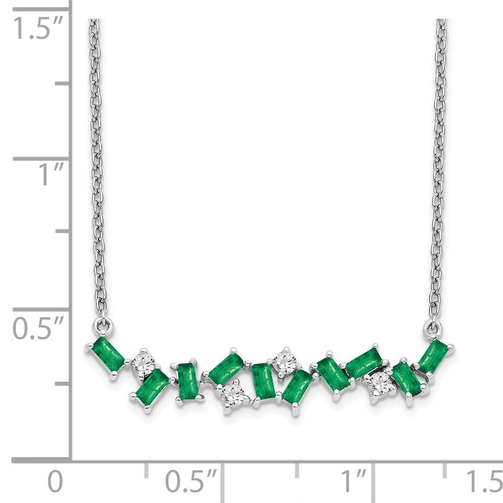 14K Weißgold Smaragd und Echt Diamant 18 In. Stab Halskette