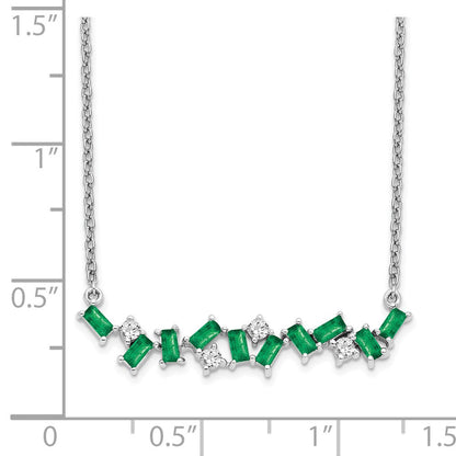 14K Weißgold Smaragd und Echt Diamant 18 In. Stab Halskette
