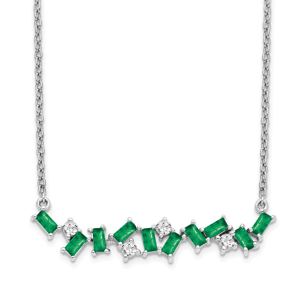 14K Weißgold Smaragd und Echt Diamant 18 In. Stab Halskette