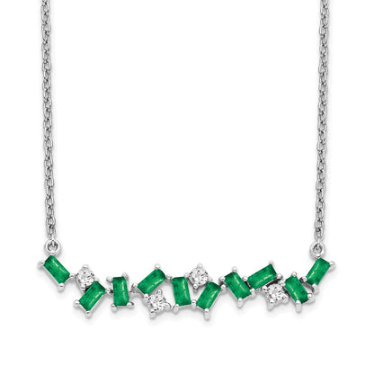 14K Weißgold Smaragd und Echt Diamant 18 In. Stab Halskette