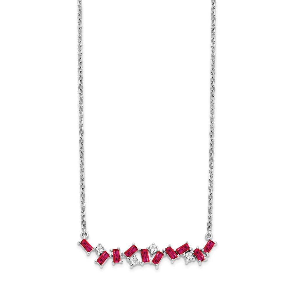 14K Weißgold Rubin und Echt Diamant 18 In. Stab Halskette