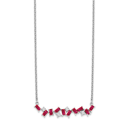 14K Weißgold Rubin und Echt Diamant 18 In. Stab Halskette