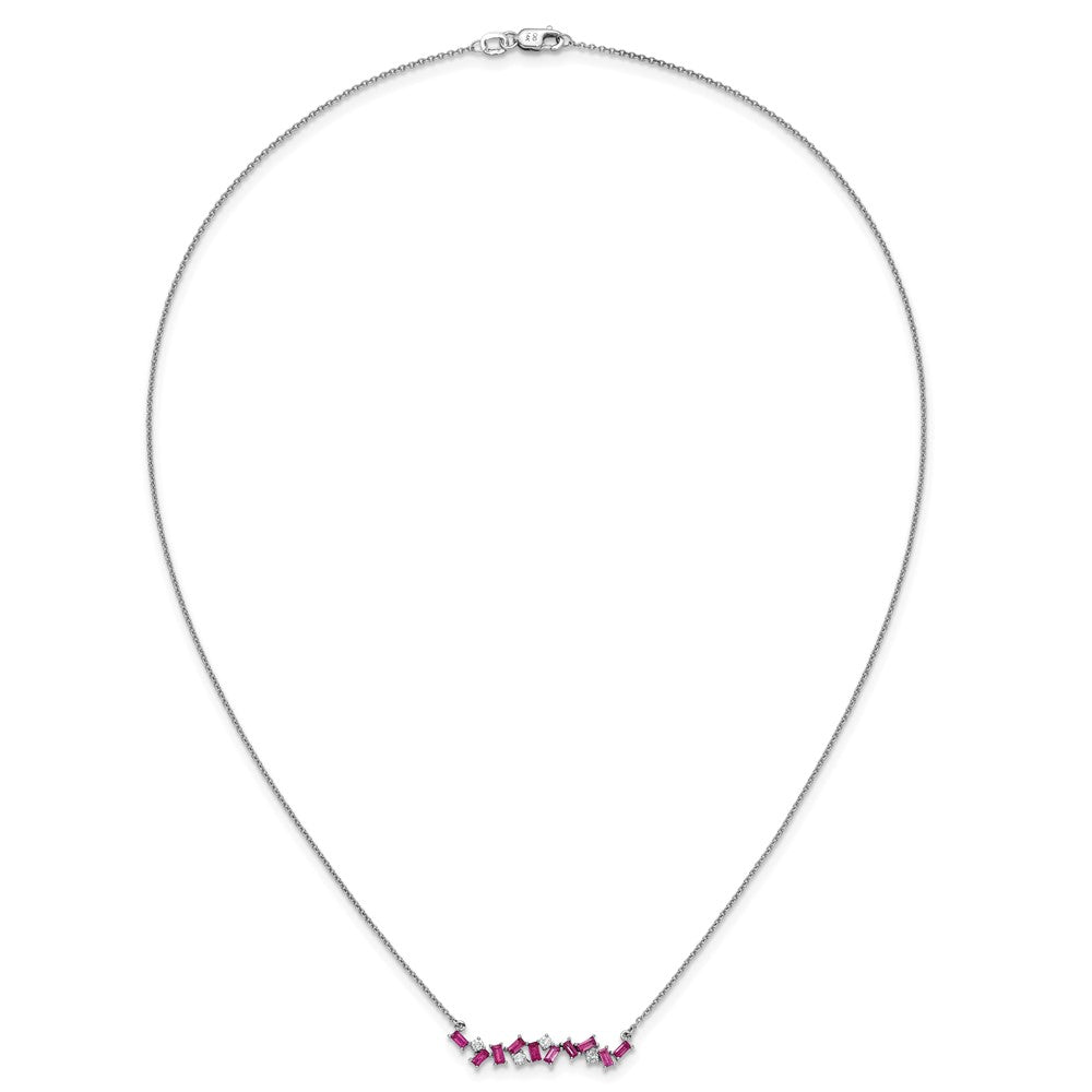 14K Weißgold Rubin und Echt Diamant 18 In. Stab Halskette