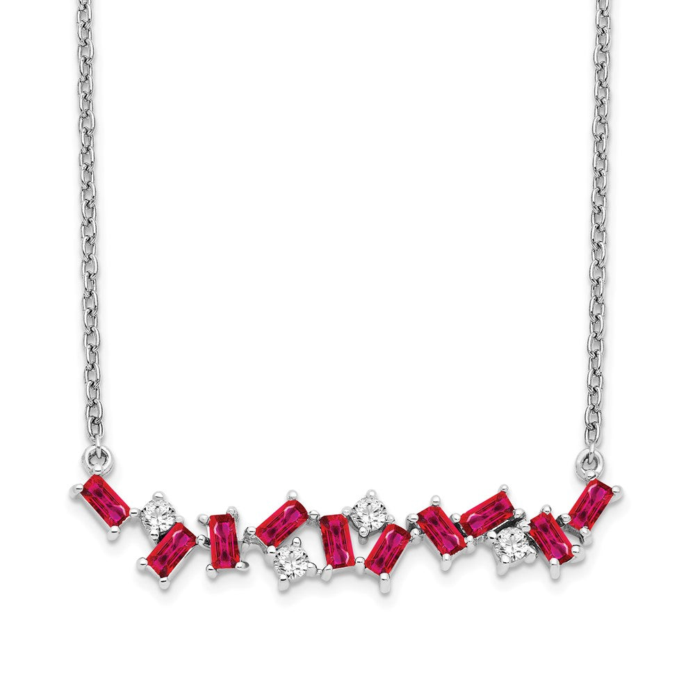 14K Weißgold Rubin und Echt Diamant 18 In. Stab Halskette