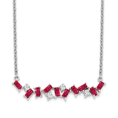 14K Weißgold Rubin und Echt Diamant 18 In. Stab Halskette