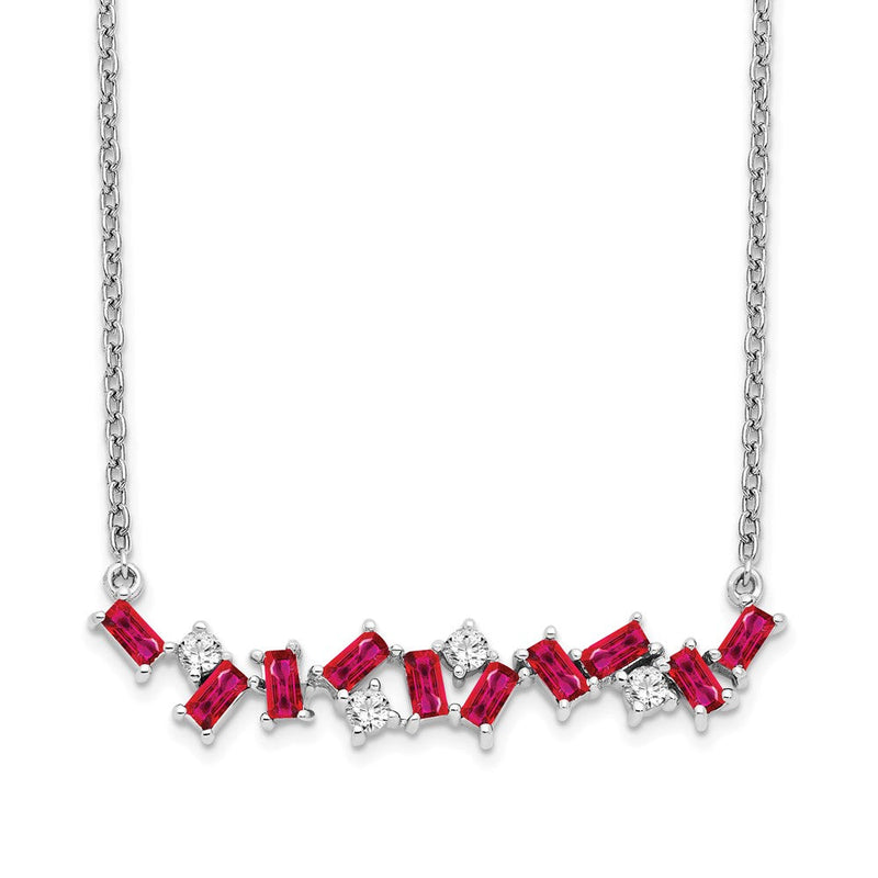14K Weißgold Rubin und Echt Diamant 18 In. Stab Halskette