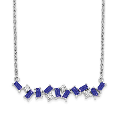 14K Weißgold Tansanit und Diamant 18 In. Stab Halskette