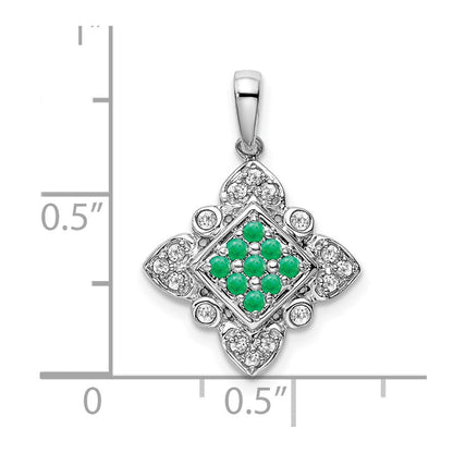 14K Weißgold Anhänger im Vintage-Stil mit Smaragd und echten Diamanten