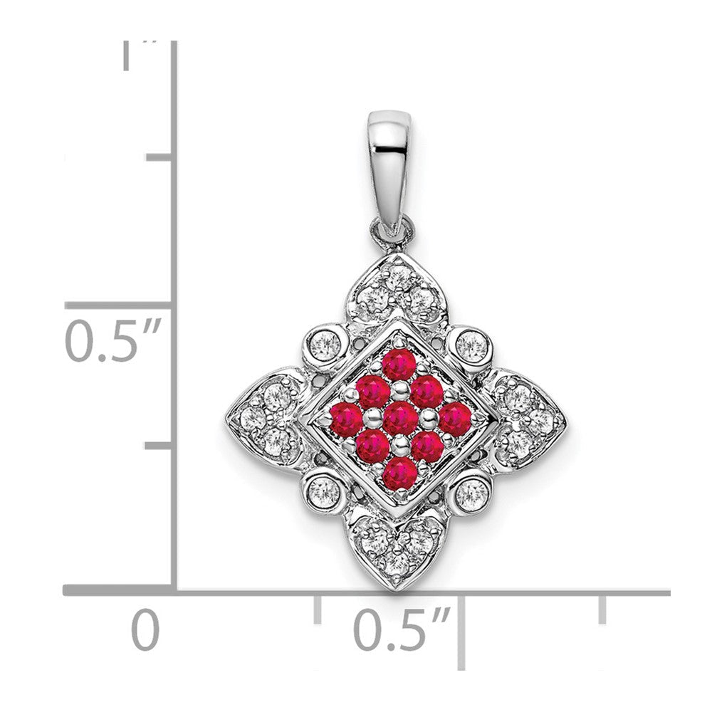 14K Weißgold Vintage-Anhänger mit Rubin und echtem Diamant