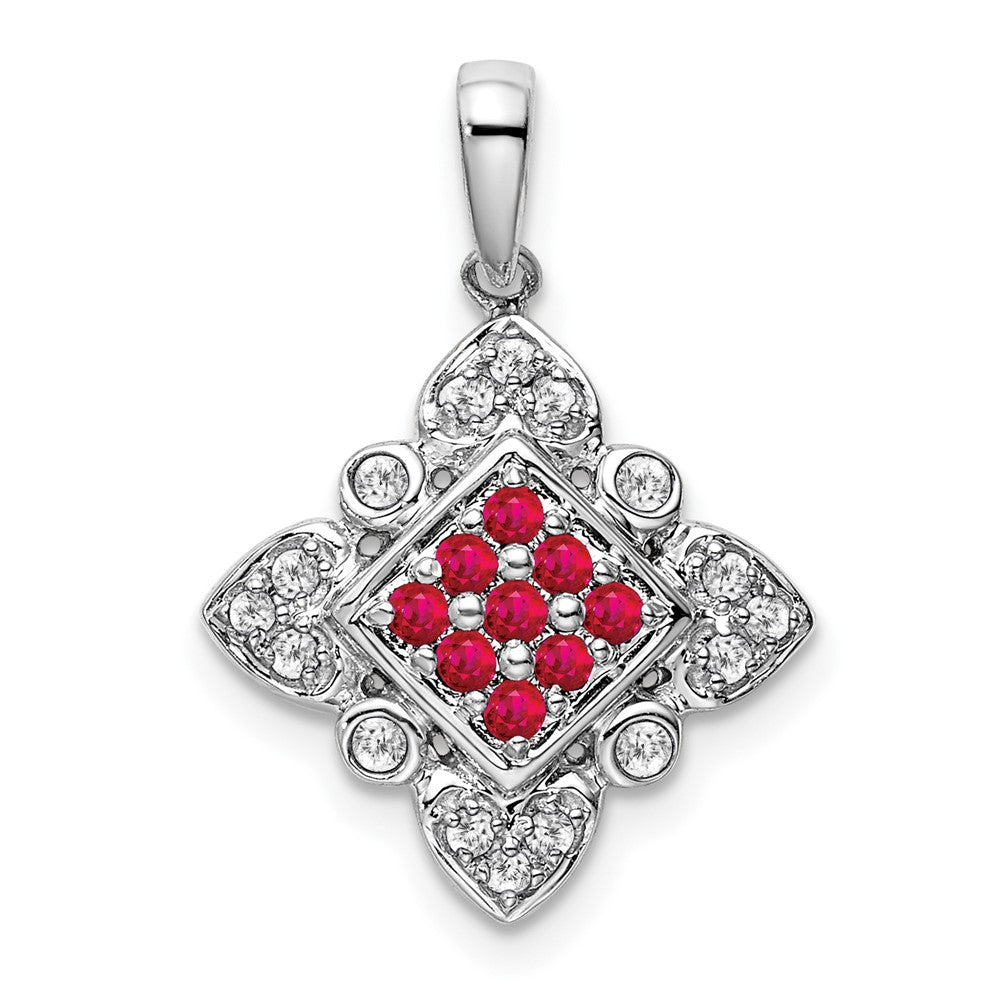 14K Weißgold Vintage-Anhänger mit Rubin und echtem Diamant