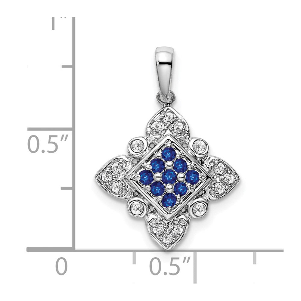 14 Karat Weißgold Anhänger im Vintage-Stil mit Saphir und echtem Diamant