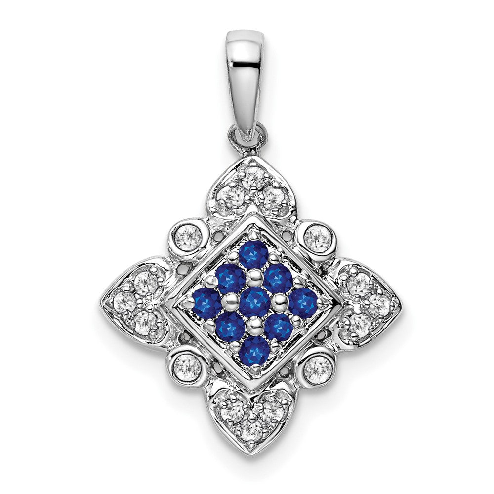 14 Karat Weißgold Anhänger im Vintage-Stil mit Saphir und echtem Diamant