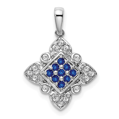14 Karat Weißgold Anhänger im Vintage-Stil mit Saphir und echtem Diamant