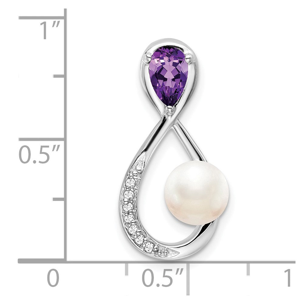 14K Weißgold Amethyst/fwc Perle/real Diamant Unendlichkeit Kette Anhänger