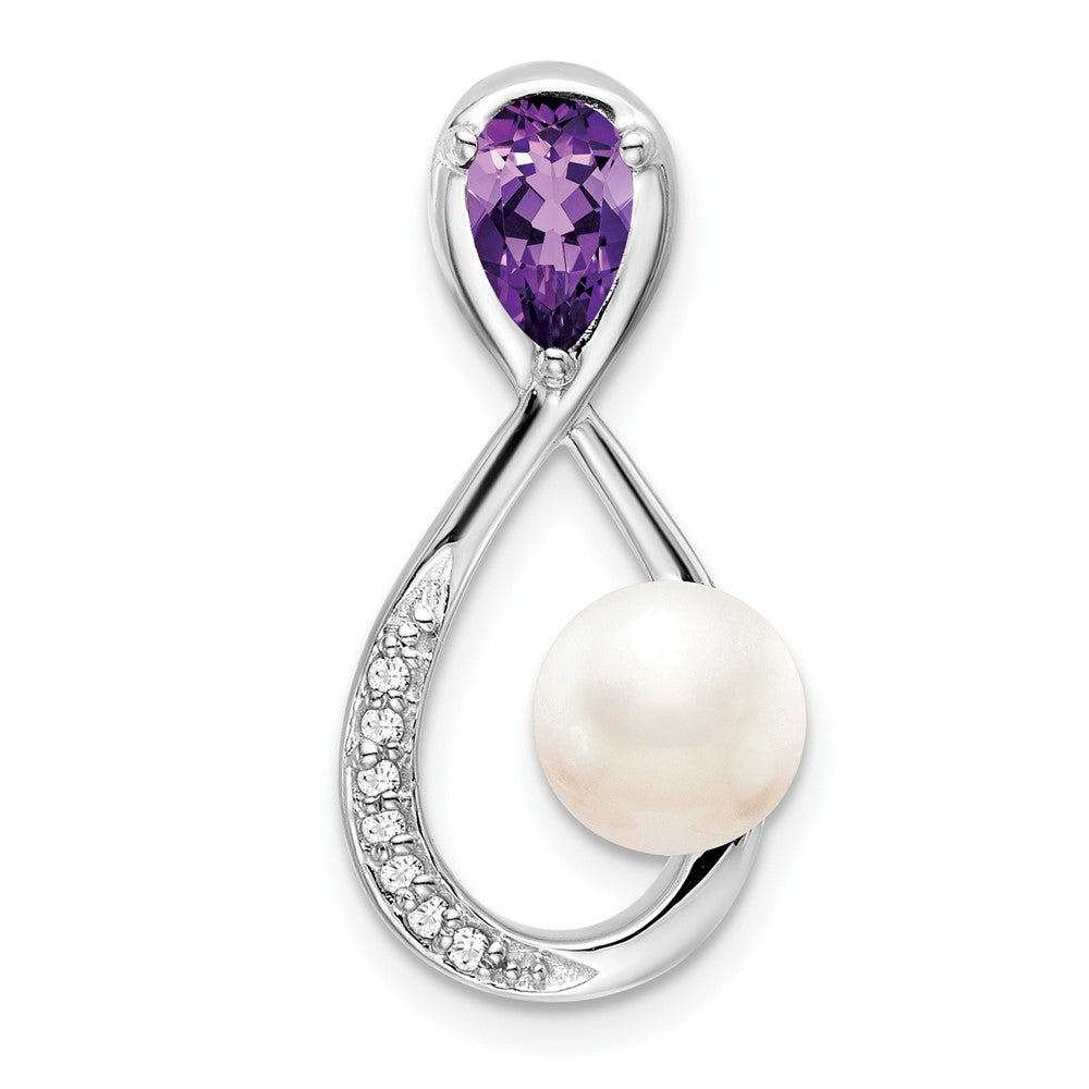 14K Weißgold Amethyst/fwc Perle/real Diamant Unendlichkeit Kette Anhänger
