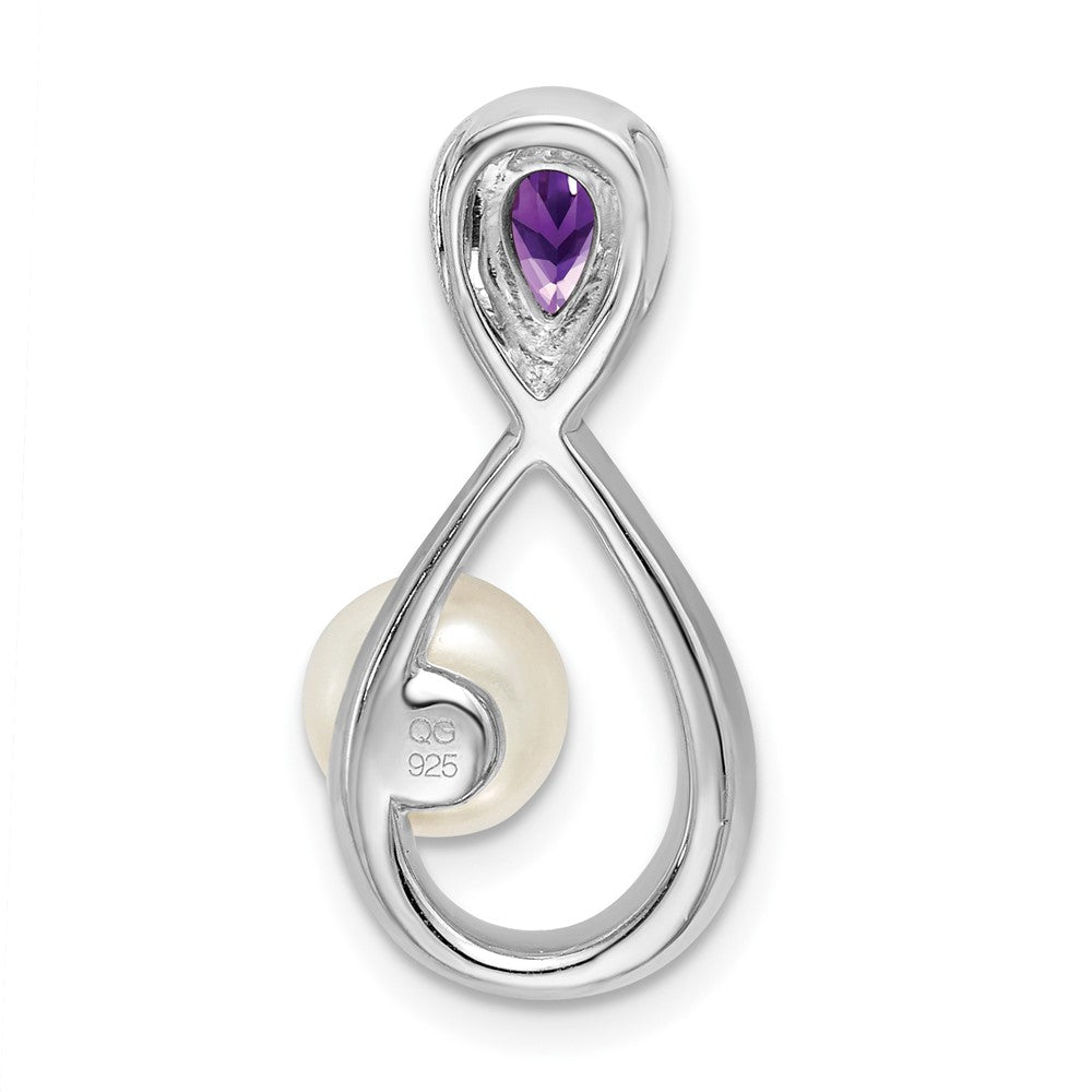 14K Weißgold Amethyst/fwc Perle/real Diamant Unendlichkeit Kette Anhänger