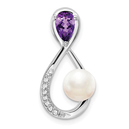 14K Weißgold Amethyst/fwc Perle/real Diamant Unendlichkeit Kette Anhänger