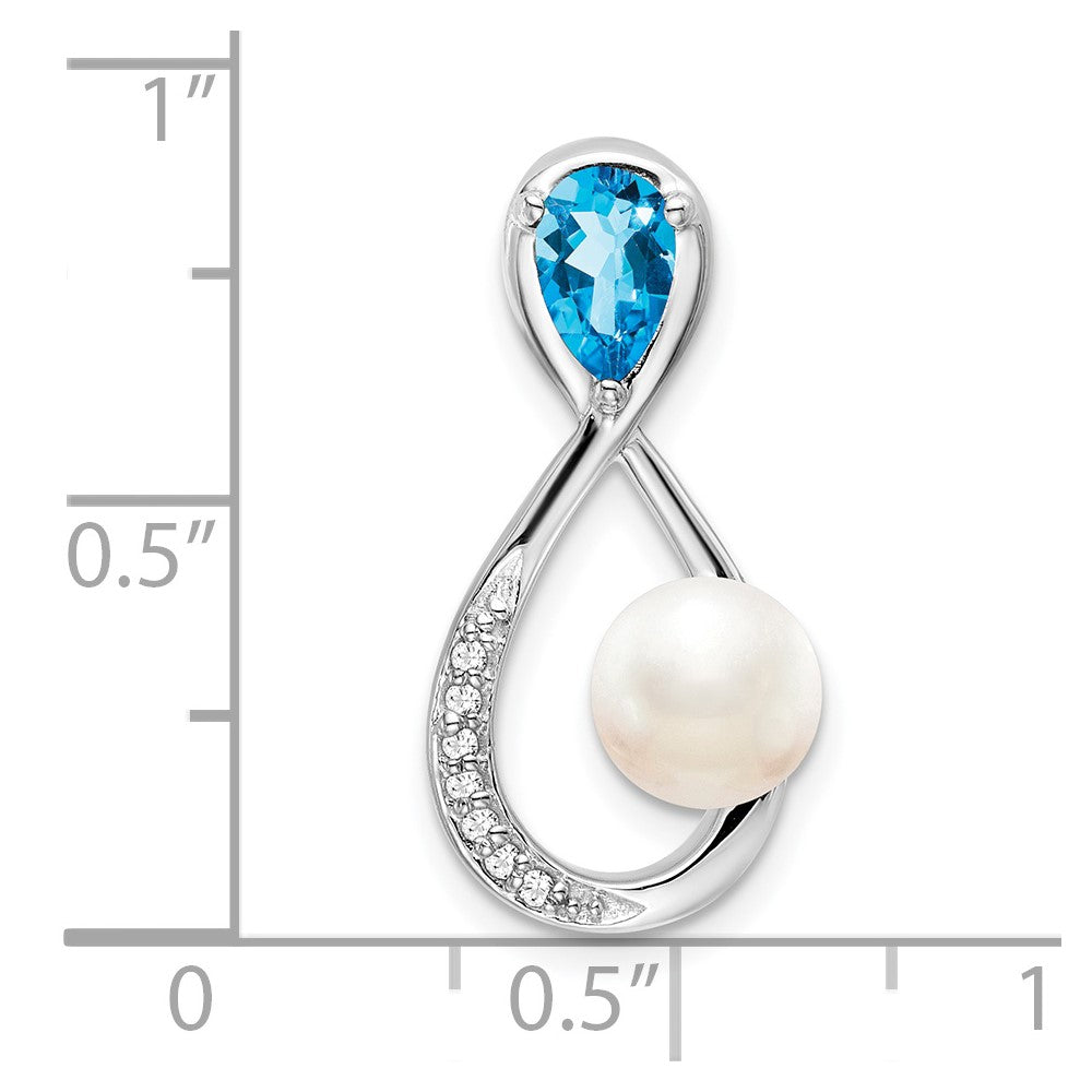 14K Weißgold Blautopas /fwc Perle/real Diamant Unendlichkeit Kette Anhänger