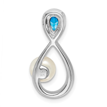 14K Weißgold Blautopas /fwc Perle/real Diamant Unendlichkeit Kette Anhänger