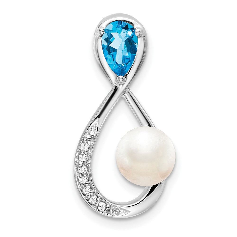 14K Weißgold Blautopas /fwc Perle/real Diamant Unendlichkeit Kette Anhänger