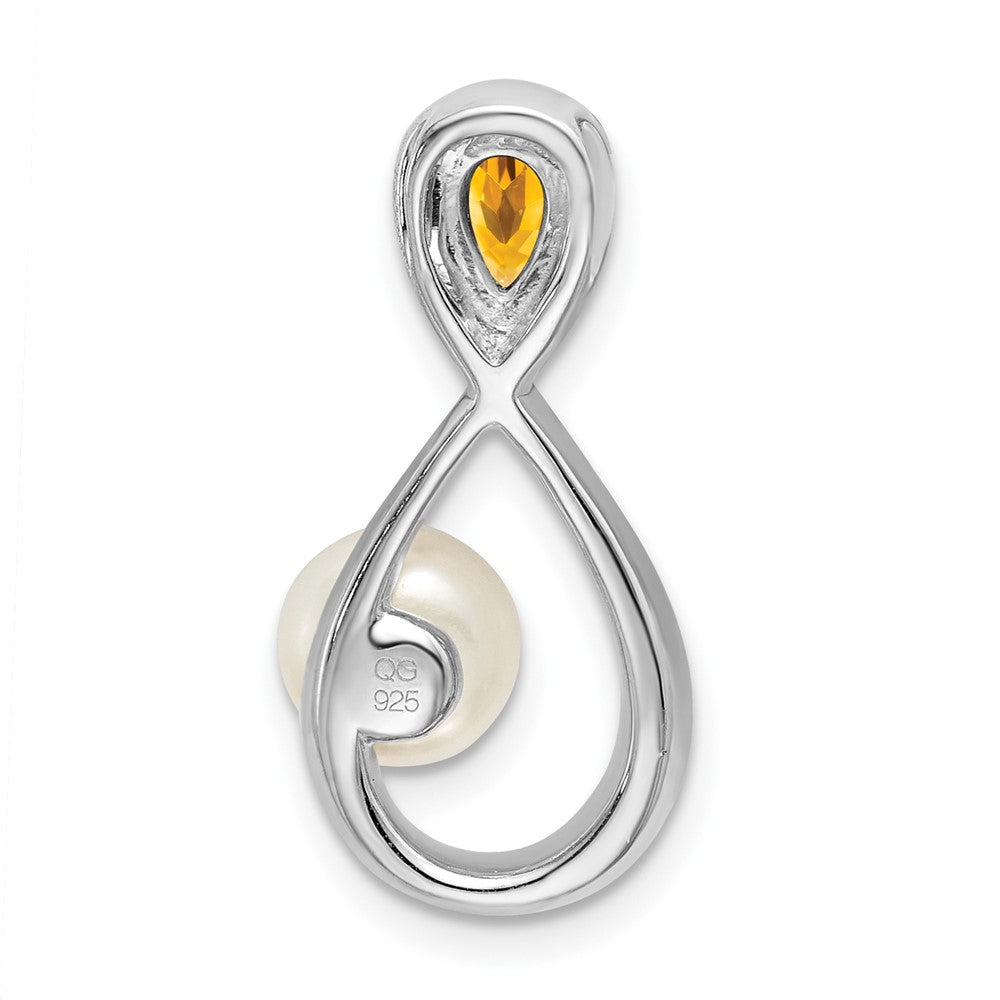 14K Weißgold Citrin/fwc Perle/real Diamant Unendlichkeit Kette Anhänger