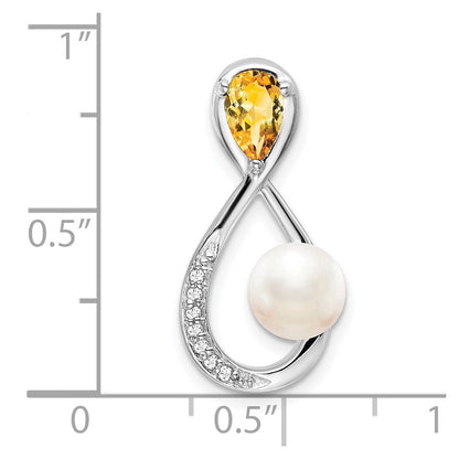 14K Weißgold Citrin/fwc Perle/real Diamant Unendlichkeit Kette Anhänger